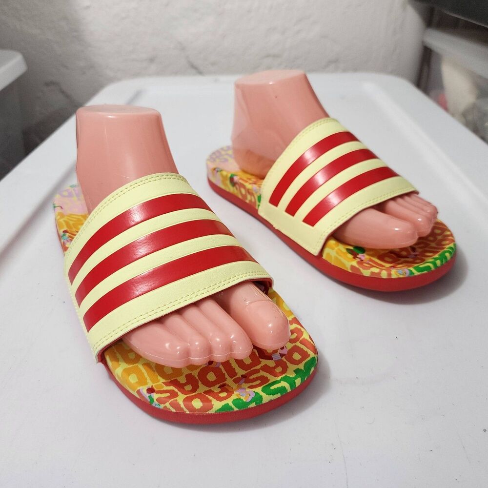 Adidas x Farm Rio Adilette Comfort Slides Sandals Tropical Yellow Womens Size 7